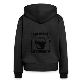 Biene - Frauen Premium Bio Zip Hoodie - Schwarz - Hinten - Julia (174cm)