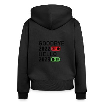 2023 deux mille 23 Nouvel An 2023 Année 2023 - Sweat à capuche zippé Premium bio Femme - noir - Dos - Julia (174cm)
