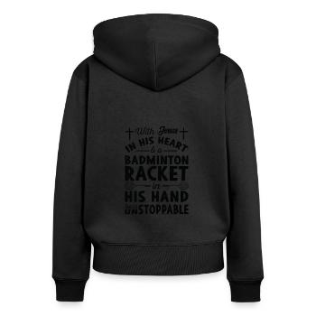 Jésus dans le cœur - Joueur de badminton - Sweat à capuche zippé Premium bio Femme - noir - Dos - Julia (174cm)