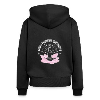 Wachsen Sie Positive Gedanken Blumenmeditation - Frauen Premium Bio Zip Hoodie - Schwarz - Hinten - Julia (174cm)