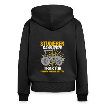 Traktor Spruch Trekker Fahren Landwirtschaft - Frauen Premium Bio Zip Hoodie - Schwarz - Hinten - Julia (174cm)