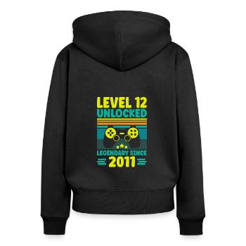 Niveau 12 Débloqué 2011 Gaming 12th Birthday Gamer - Sweat à capuche zippé Premium bio Femme - noir - Dos - Julia (174cm)