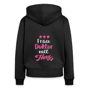 Doktortitel Dissertation Doktorand Doktorgrad - Frauen Premium Bio Zip Hoodie - Schwarz - Hinten - Julia (174cm)