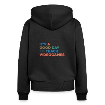 Videospieltrainer Unterrichten - Frauen Premium Bio Zip Hoodie - Schwarz - Hinten - Julia (174cm)