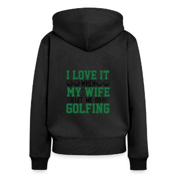 Golf Femme Golfeur Golf Sac Mari Balle - Sweat à capuche zippé Premium bio Femme - noir - Dos - Julia (174cm)