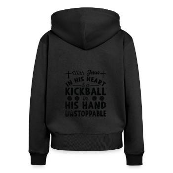 Jésus dans le cœur - Joueur de kickball - Sweat à capuche zippé Premium bio Femme - noir - Dos - Julia (174cm)