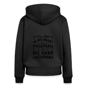 Jesus Im Herzen - Volleyballspieler - Frauen Premium Bio Zip Hoodie - Schwarz - Hinten - Julia (174cm)