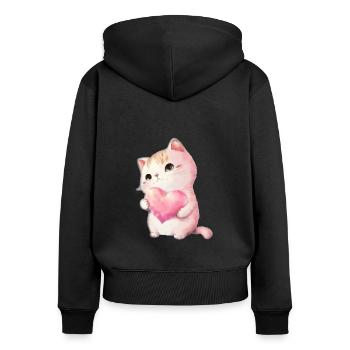 Mignon bébé chat maman enfants T-shirt - Sweat à capuche zippé Premium bio Femme - noir - Dos - Julia (174cm)