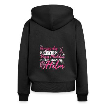 Eishockey Mädchen Vergiss das Krönchen - Frauen Premium Bio Zip Hoodie - Schwarz - Hinten - Julia (174cm)