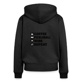 Pickleball Paddel Spieler Kaffee Schläger Wein - Frauen Premium Bio Zip Hoodie - Schwarz - Hinten - Julia (174cm)