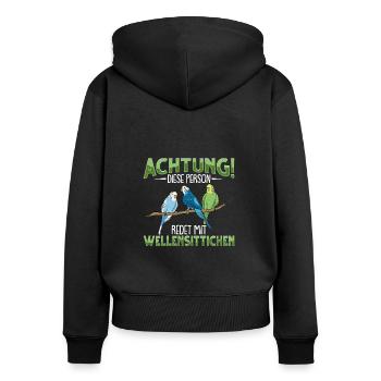 Wellensittich Vogel - Frauen Premium Bio Zip Hoodie - Schwarz - Hinten - Julia (174cm)