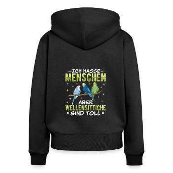 Wellensittich Vogel - Frauen Premium Bio Zip Hoodie - Schwarz - Hinten - Julia (174cm)