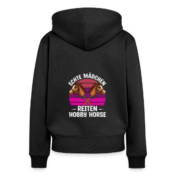 Hobby Horsing Echte Mödchen reiten Hobby Horse - Frauen Premium Bio Zip Hoodie - Schwarz - Hinten - Julia (174cm)
