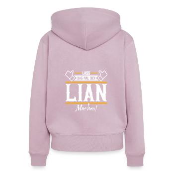 Lian Geschenkidee Geschenk Geburtstag - Frauen Premium Bio Zip Hoodie - Altrosa - Hinten - Julia (174cm)