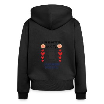 Japanese Bobtail japanische Stummelschwanzkatze - Frauen Premium Bio Zip Hoodie - Schwarz - Hinten - Julia (174cm)