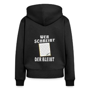 NOTIZBLOCK WER SCHREIBT DER BLEIBT - Frauen Premium Bio Zip Hoodie - Schwarz - Hinten - Julia (174cm)