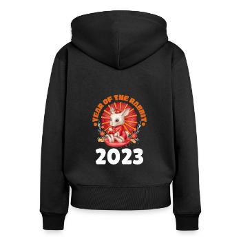 Année du Lapin 2023 Nouvel An chinois - Sweat à capuche zippé Premium bio Femme - noir - Dos - Julia (174cm)