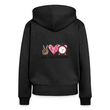 Saint-Valentin - Amour - Paix - Sweat à capuche zippé Premium bio Femme - noir - Dos - Julia (174cm)