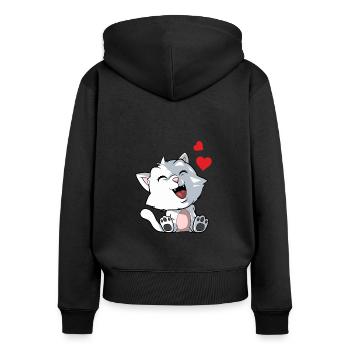 Chaton - chat mignon avec des cœurs - Sweat à capuche zippé Premium bio Femme - noir - Dos - Julia (174cm)