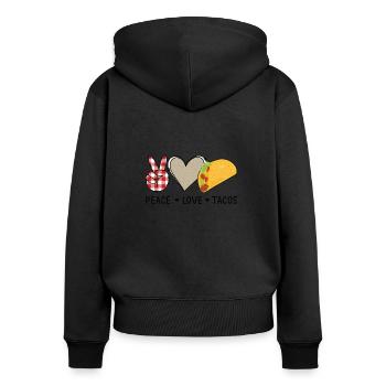 Tacos - Frieden Liebe und jede menge Tacos - Frauen Premium Bio Zip Hoodie - Schwarz - Hinten - Julia (174cm)