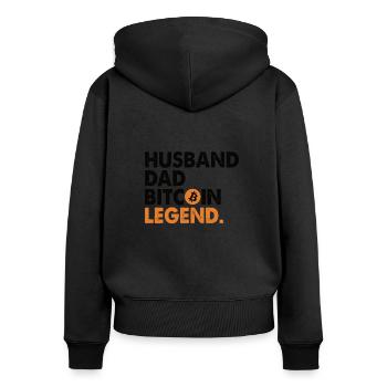 Bitcoin Père | Cadeau pour un investisseur crypto - Sweat à capuche zippé Premium bio Femme - noir - Dos - Julia (174cm)
