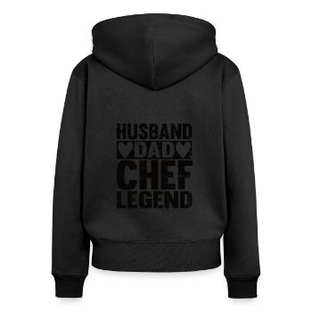 Père Mari Chef Héros Légende - Sweat à capuche zippé Premium bio Femme - noir - Dos - Julia (174cm)