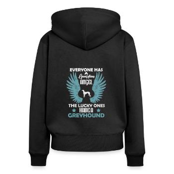 Jeder Hat Einen Schutzengel, Den Glücklichen - Frauen Premium Bio Zip Hoodie - Schwarz - Hinten - Julia (174cm)