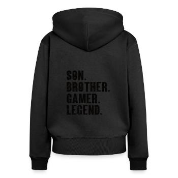 Son frère Gamer Légende Jeu Jeu vidéo Gamer - Sweat à capuche zippé Premium bio Femme - noir - Dos - Julia (174cm)