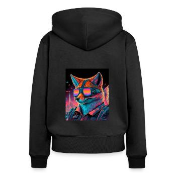 Rétro Futuriste Synthwave Fox - Sweat à capuche zippé Premium bio Femme - noir - Dos - Julia (174cm)