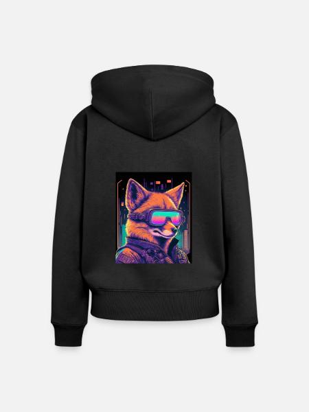 Retro Futuristic Synthwave Fox - Frauen Premium Bio Zip Hoodie - Schwarz