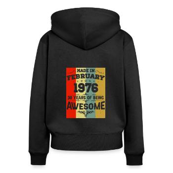 Anniversaire millésime février 1976 - Sweat à capuche zippé Premium bio Femme - noir - Dos - Julia (174cm)