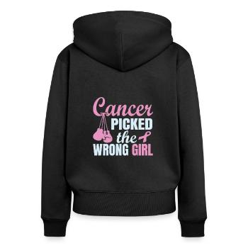 Le cancer a choisi la citation de combat de la mauvaise fille - Sweat à capuche zippé Premium bio Femme - noir - Dos - Julia (174cm)