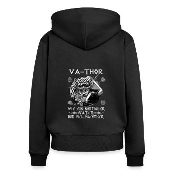 Herren Vathor - Vatertag Vatertagsgeschenk Viking - Frauen Premium Bio Zip Hoodie - Schwarz - Hinten - Julia (174cm)