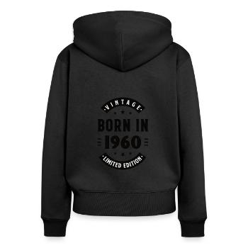 1960 - Baujahr 1960 - Jahrgang 1960 - Frauen Premium Bio Zip Hoodie - Schwarz - Hinten - Julia (174cm)