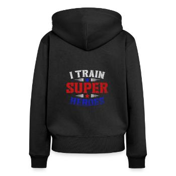 I Train Super Heroes Lehrer Krafttraining Fitness - Frauen Premium Bio Zip Hoodie - Schwarz - Hinten - Julia (174cm)