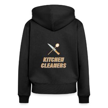 KITCHEN CLEANERS - Frauen Premium Bio Zip Hoodie - Schwarz - Hinten - Julia (174cm)