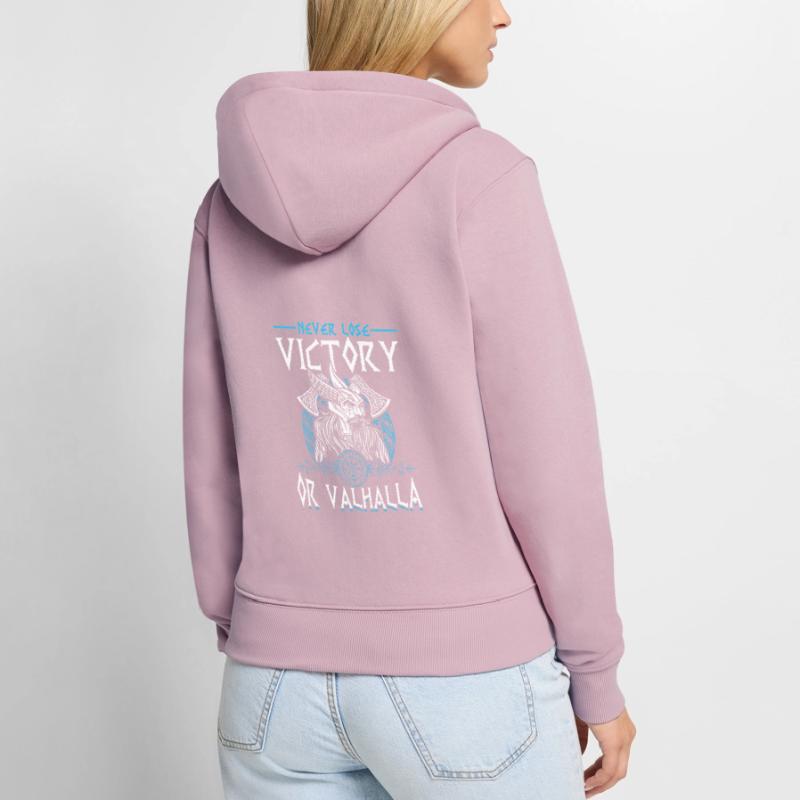 Niemals Verlieren, Sieg oder Valhalla Wikinger Frauen Premium Bio Zip Hoodie