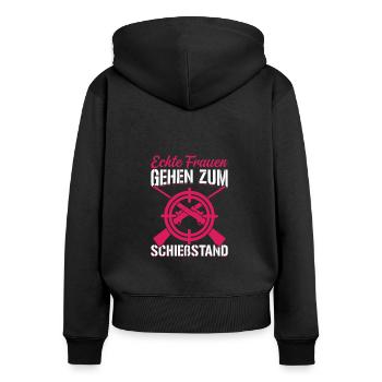 Sportschützin Echte Frauen gehen zum Schießstand - Frauen Premium Bio Zip Hoodie - Schwarz - Hinten - Julia (174cm)