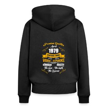 Avril 1979 Cadeau d’anniversaire vintage - Sweat à capuche zippé Premium bio Femme - noir - Dos - Julia (174cm)