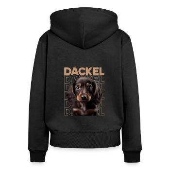 Rauhaardackel Dachshund Hund Hunde Welpe Dackel - Frauen Premium Bio Zip Hoodie - Schwarz - Hinten - Julia (174cm)