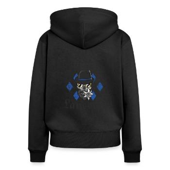 Lausbua bayrischer Spruch - Frauen Premium Bio Zip Hoodie - Schwarz - Hinten - Julia (174cm)