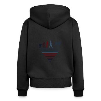 Evolution humaine - Escalade Vintage - Sweat à capuche zippé Premium bio Femme - noir - Dos - Julia (174cm)