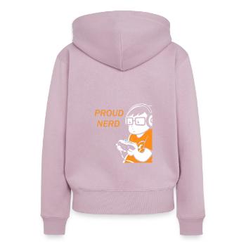 Jeu, Nerd, Nerd - Sweat à capuche zippé Premium bio Femme - rose poudré - Dos - Julia (174cm)