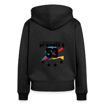 L’âge n’est qu’un chiffre – 53e anniversaire - Sweat à capuche zippé Premium bio Femme - noir - Dos - Julia (174cm)