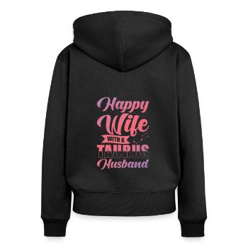 Taurus Happy Woman with Aquarian Husband - Women's Premium Organic Zip Hoodie - black - Back - Julia (174cm)