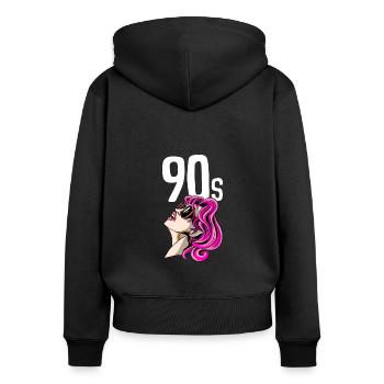 90er Jahre Frauen 90s Mädchen 90er Party - Frauen Premium Bio Zip Hoodie - Schwarz - Hinten - Julia (174cm)