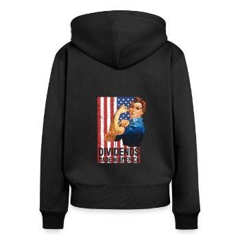 Dividends made in America Dividende Dividenden USA - Frauen Premium Bio Zip Hoodie - Schwarz - Hinten - Julia (174cm)