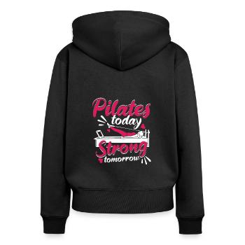 Pilates Pilates-Training Fitness - Frauen Premium Bio Zip Hoodie - Schwarz - Hinten - Julia (174cm)