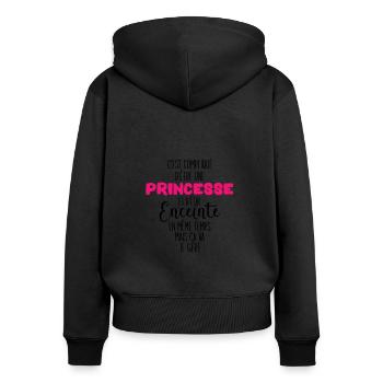 Idée Cadeau Future Maman Enceinte - Sweat à capuche zippé Premium bio Femme - noir - Dos - Julia (174cm)