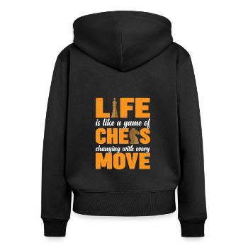 La vie est comme une partie d’échecs 3 - Sweat à capuche zippé Premium bio Femme - noir - Dos - Julia (174cm)